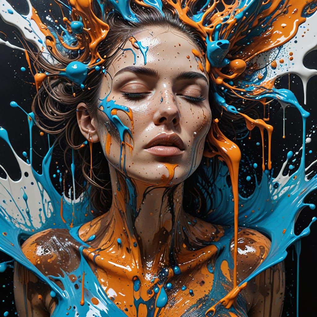 Surreal Woman in Collapsing Architecture: Acrylic Art