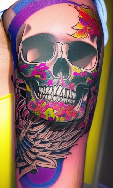 Colorful Skull Tattoo Design with Intricate Details