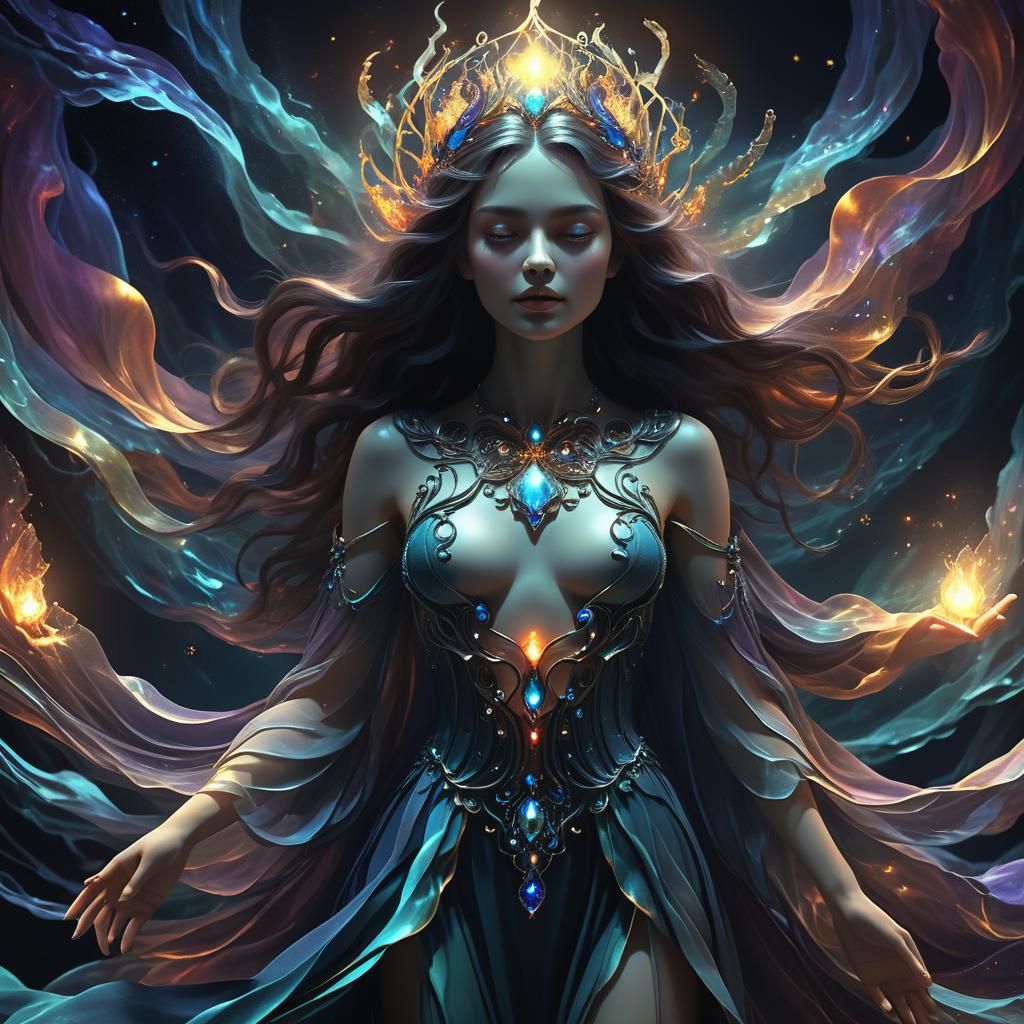 Ethereal Goddess of Night: A 3D Rendered Fantasy