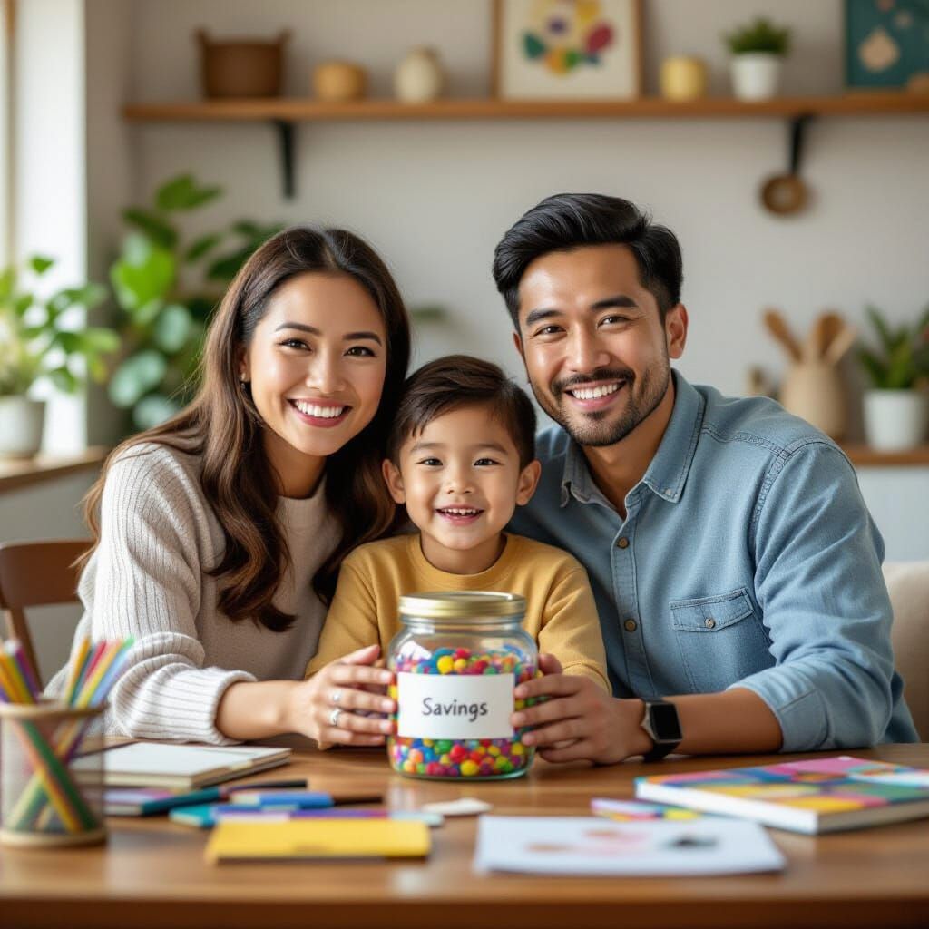 Filipino Family Surrounded by School Supplies