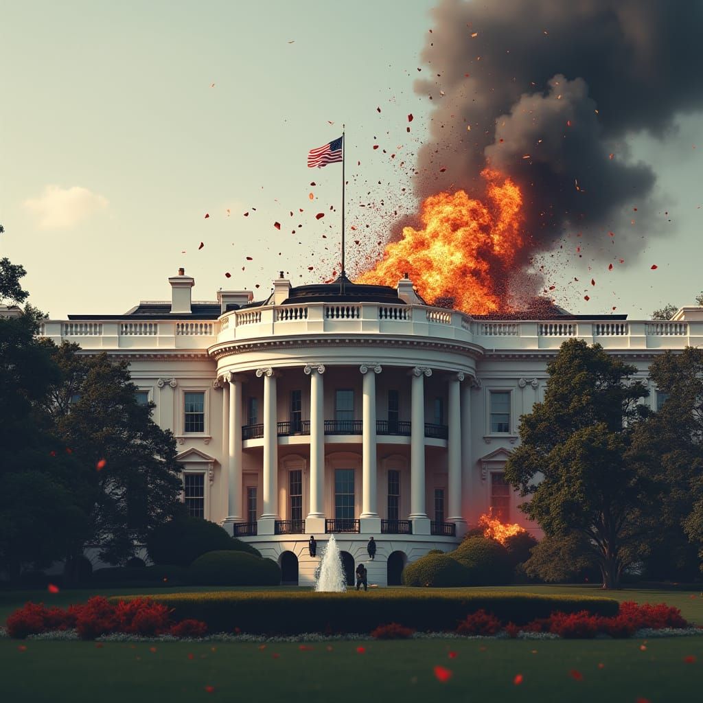 White House Cracking and Dissolving in 3D Composition