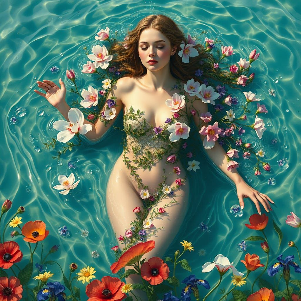 Ethereal Woman Surrounded by Vibrant Floral Majesty