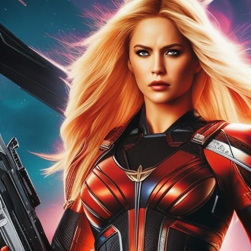 Furious Blonde Superhero Girl in Pop Art Style