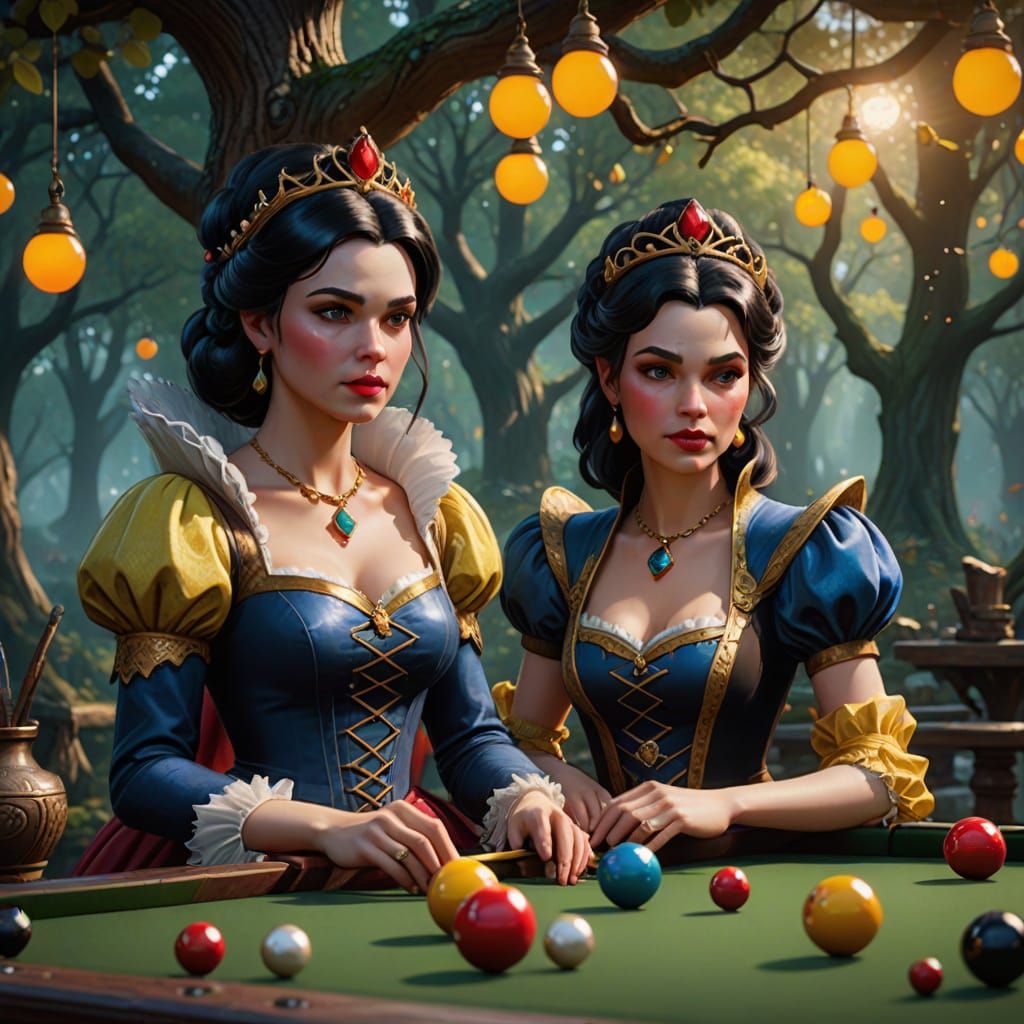 Snow White and Gnome Play Billiards