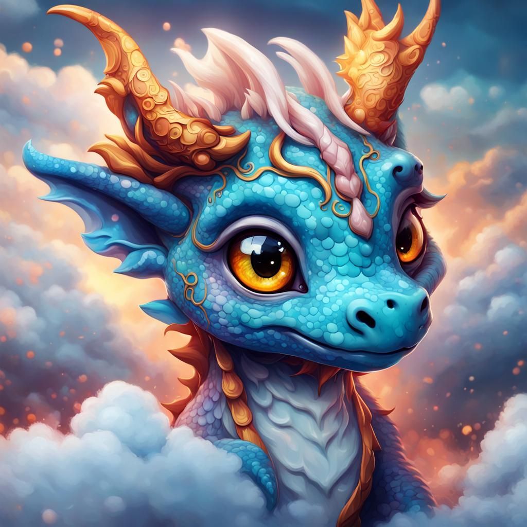 Mythical Baby Dragon Portrait in Fantasycore Style