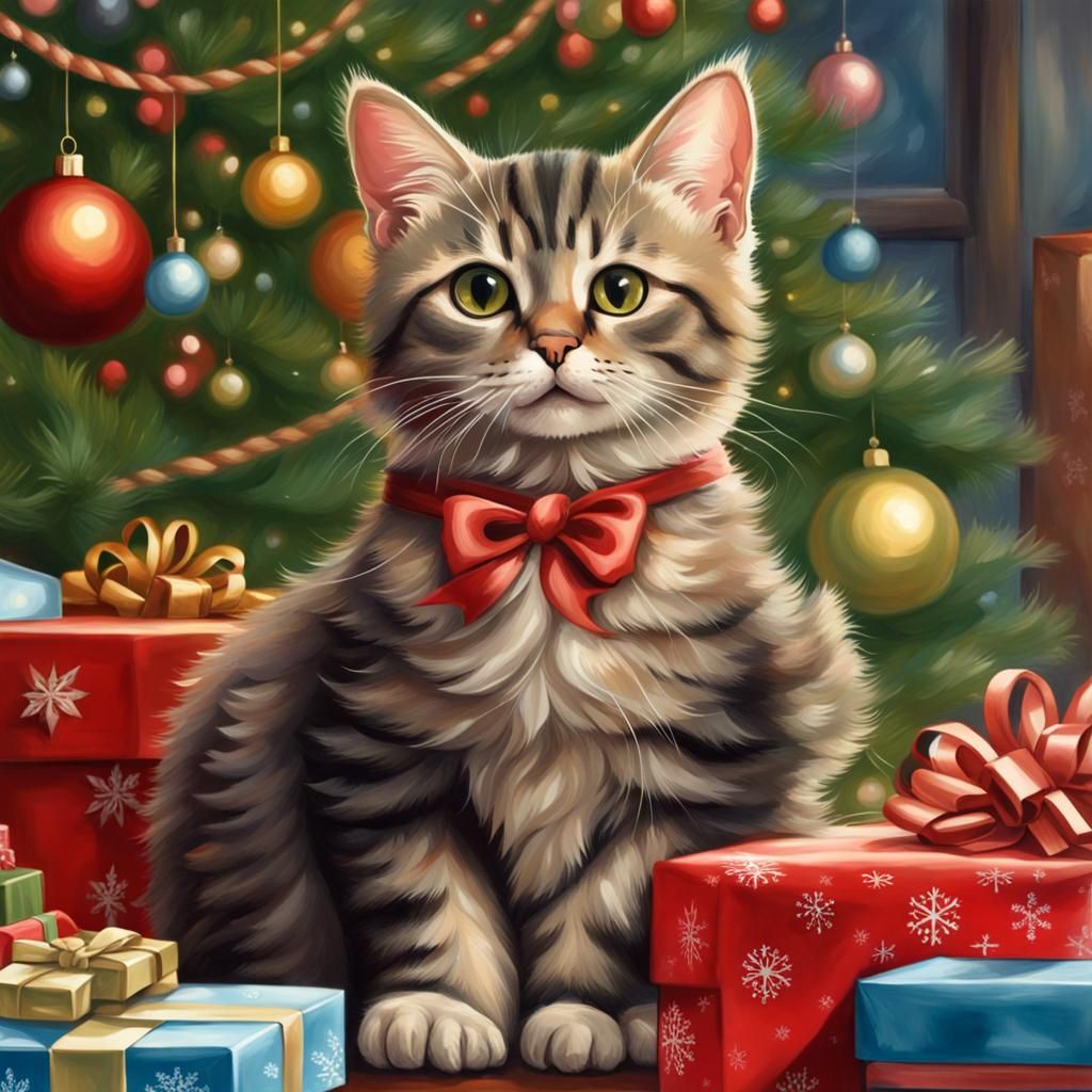 Festive Cat Portrait by László Balogh in Photorealism