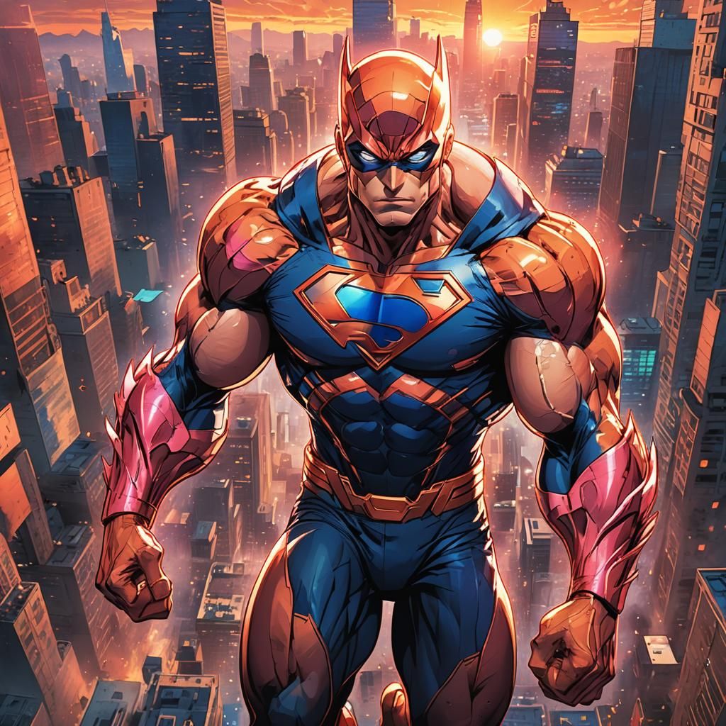 Dynamic Anime Superhero in Comic Book Style