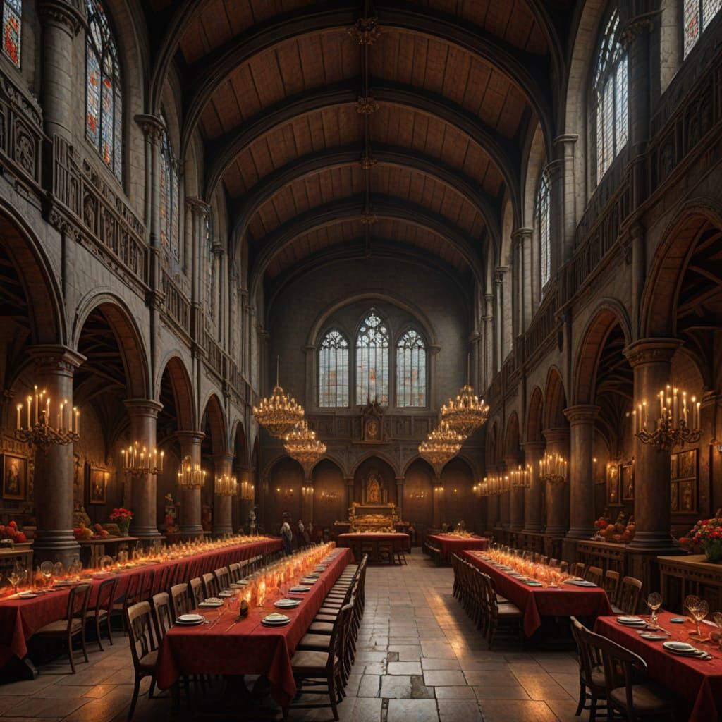 Medieval Feast Hall Tapestry in Muted Colors