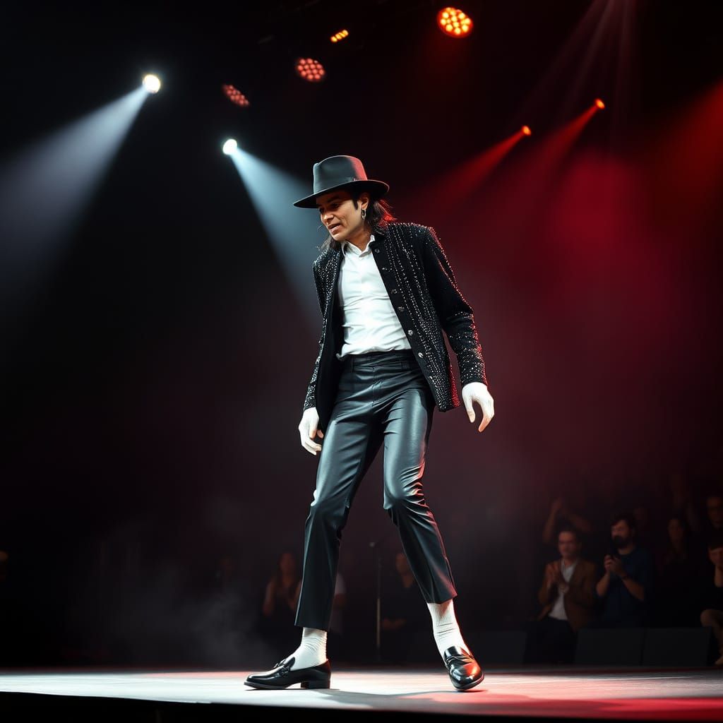 Michael Jackson Moonwalks on Stage, Photorealistic Style