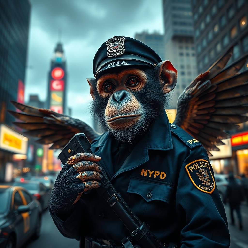 Winged Monkey NYPD Officer in Whimsical Style