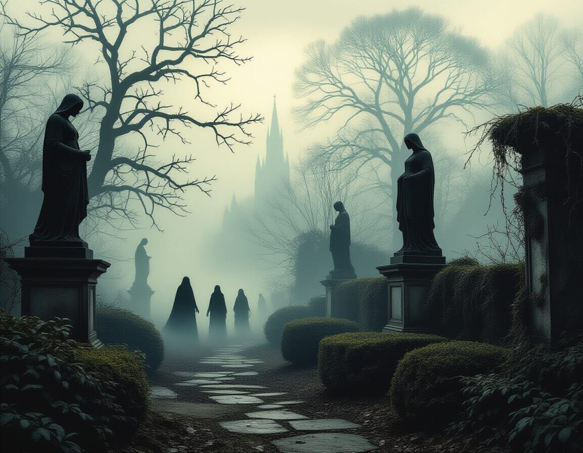 Eerie Victorian Garden Silhouettes in Tim Burton Style