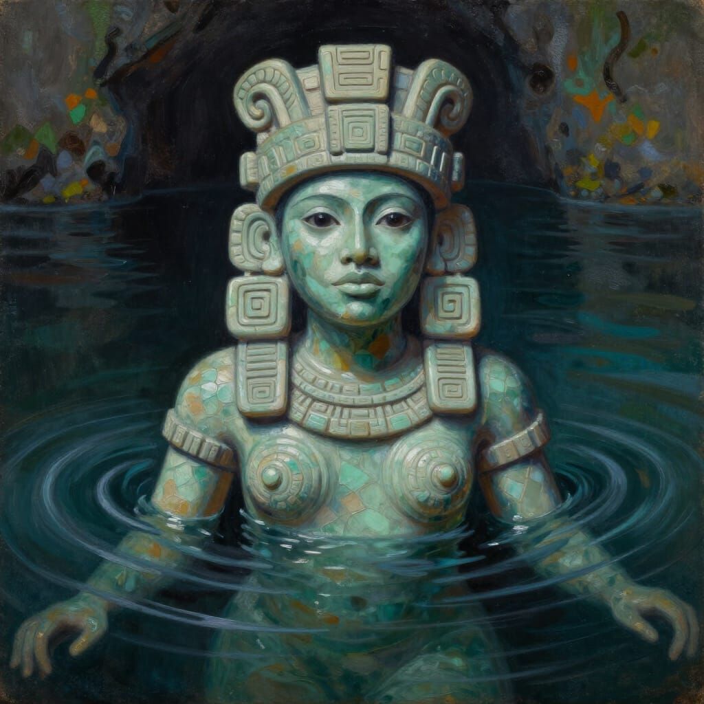 Mexica Water Deity Emerges from Nocturnal Lake