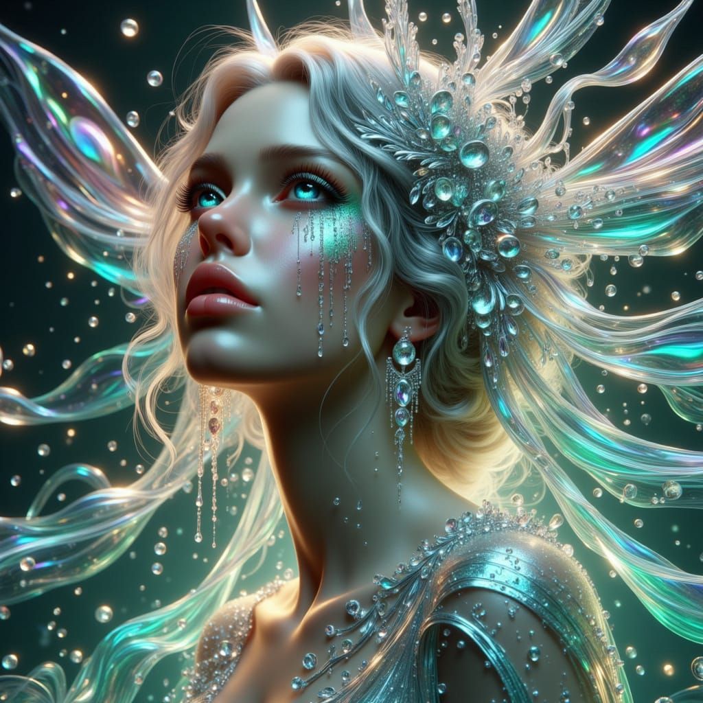 Fairy Goddess Cries Silver Tears in Aurora Fantasy