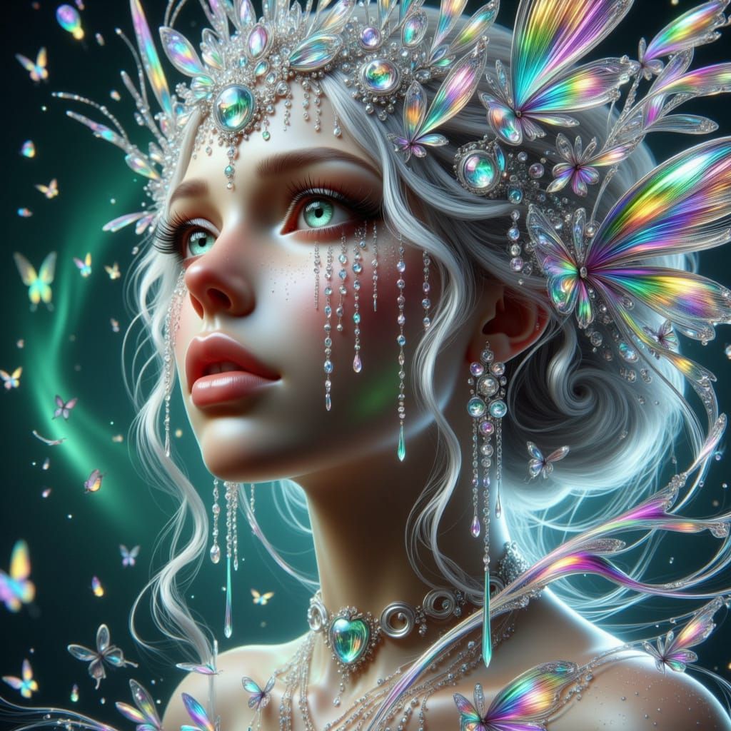 Fairy Goddess Cries Silver Tears in Cosmic Aurora