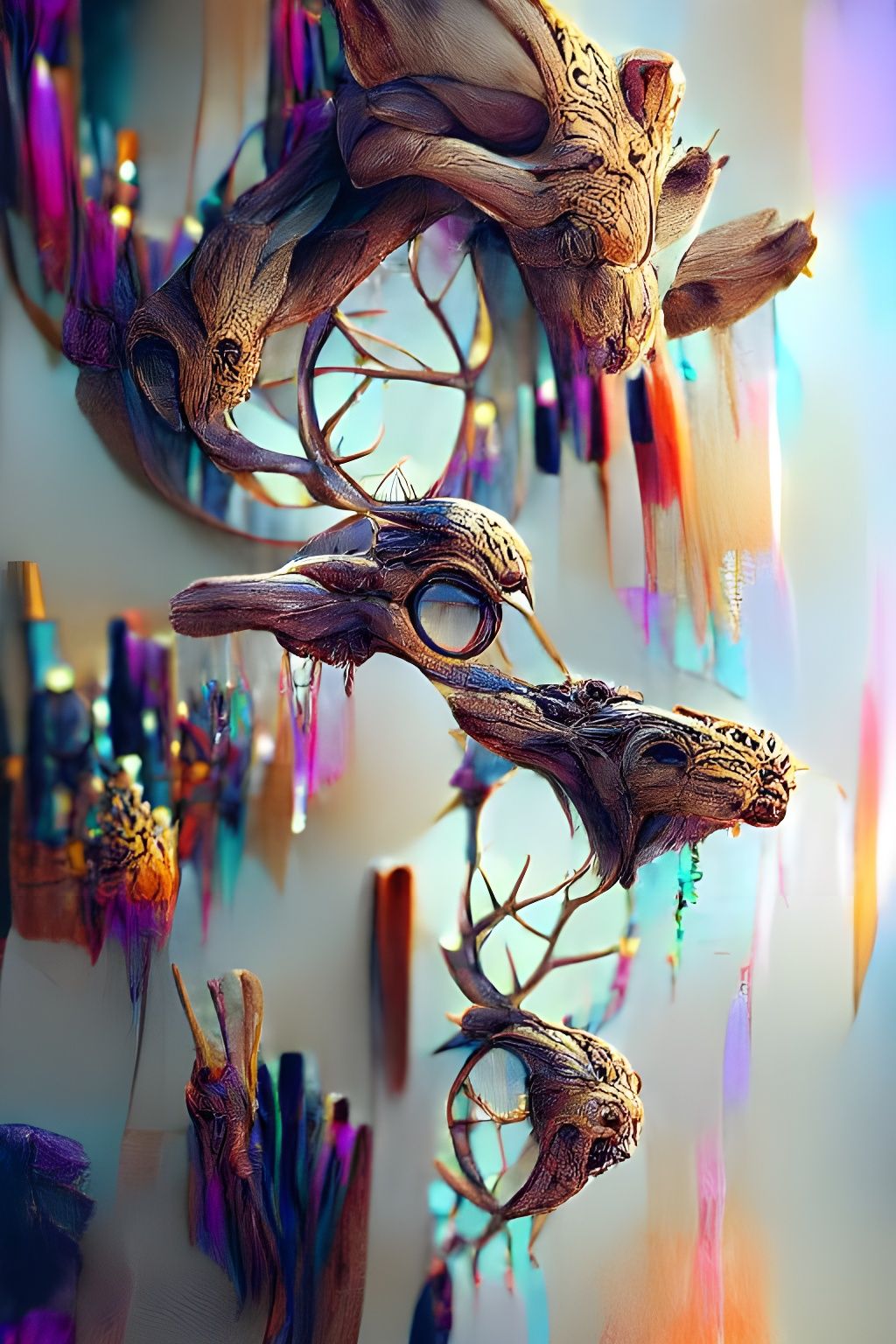 Driftwood Woven Art with Antlers and Dreamcatchers
