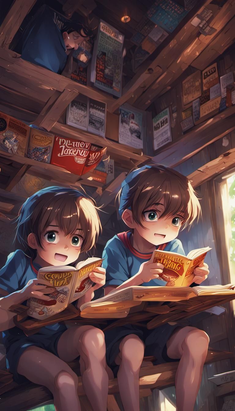 Anime Twins Read Comics in Treehouse