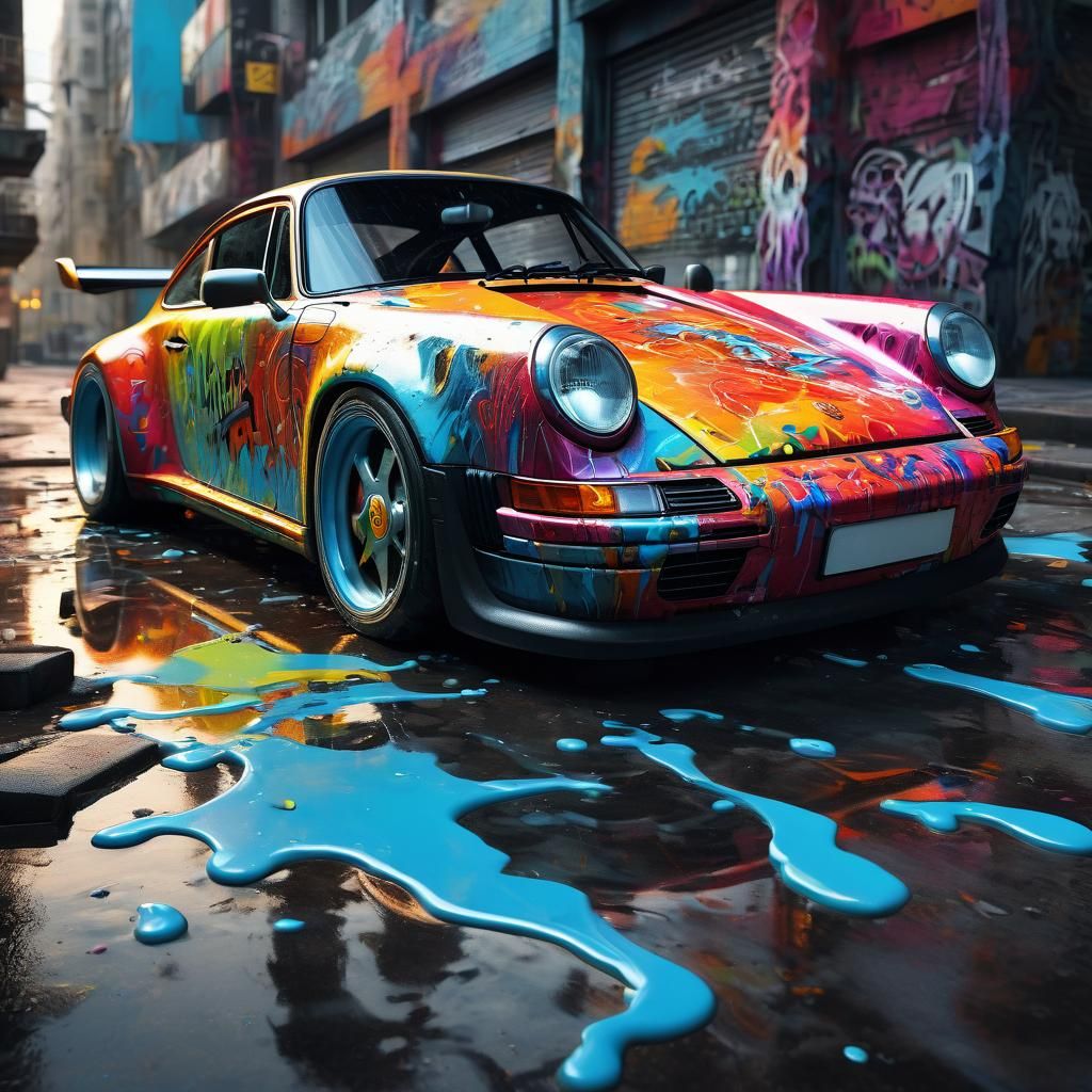 Futuristic Porsche Graffiti Art in Street Style