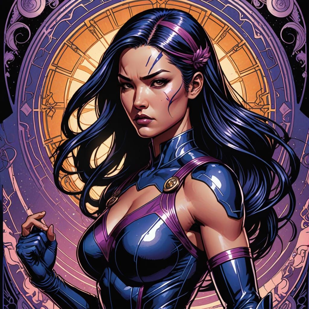 Psylocke of the X-Men in Elegant Art Nouveau Style