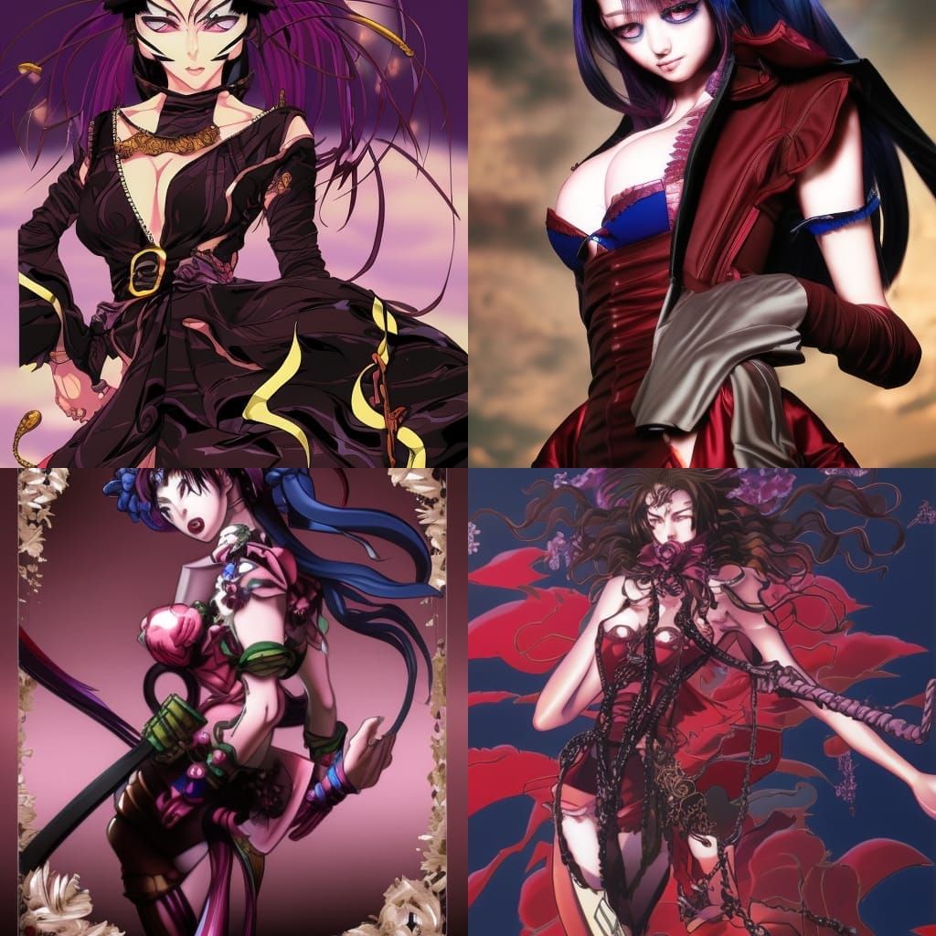 Anime Villainous Waifu Portrait in Japanese Illustration Sty...