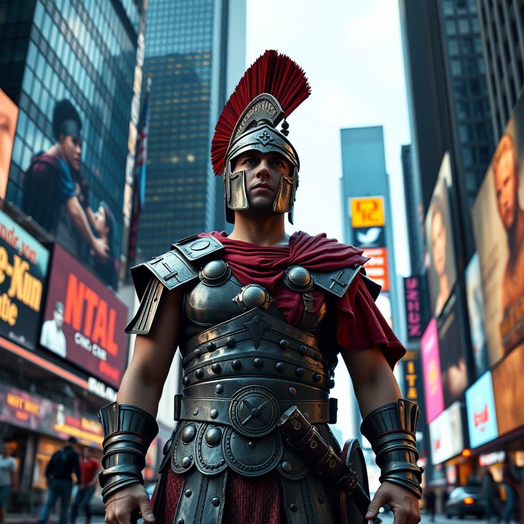 Roman Centurion's Bewilderment in Times Square