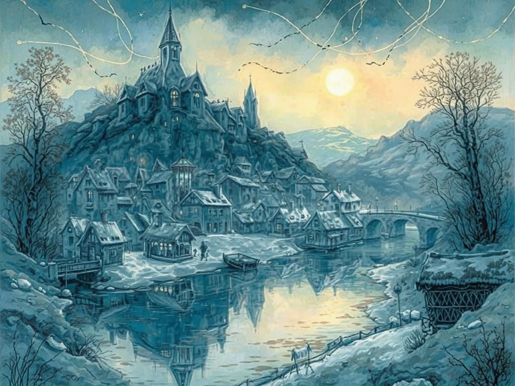 Mystical Medieval Town with Ethereal Glow