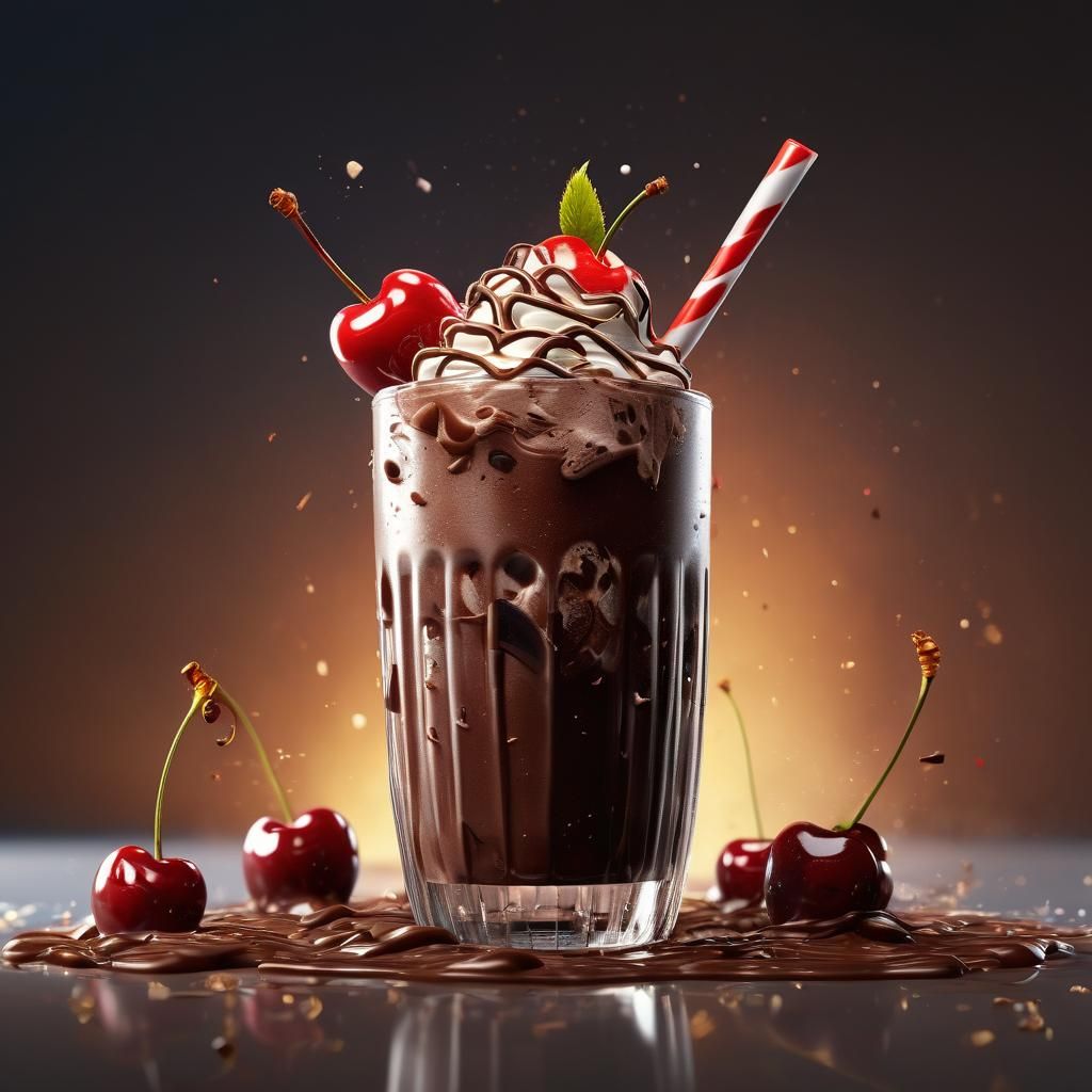 Chocolate Milkshake with Cherry in 3D Animation