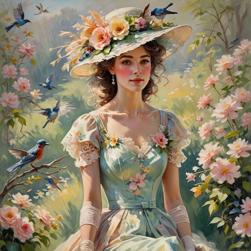Elegant Woman at Kentucky Derby as Impressionist Painting