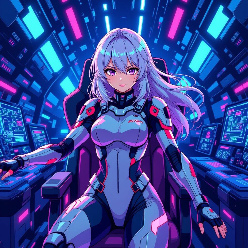 Mecha Pilot Girl in Cockpit, Anime Key Visual Style