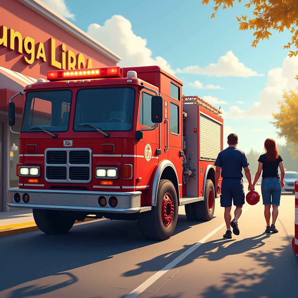 Firefighters Distribute Helmets to Children in Vibrant Scene