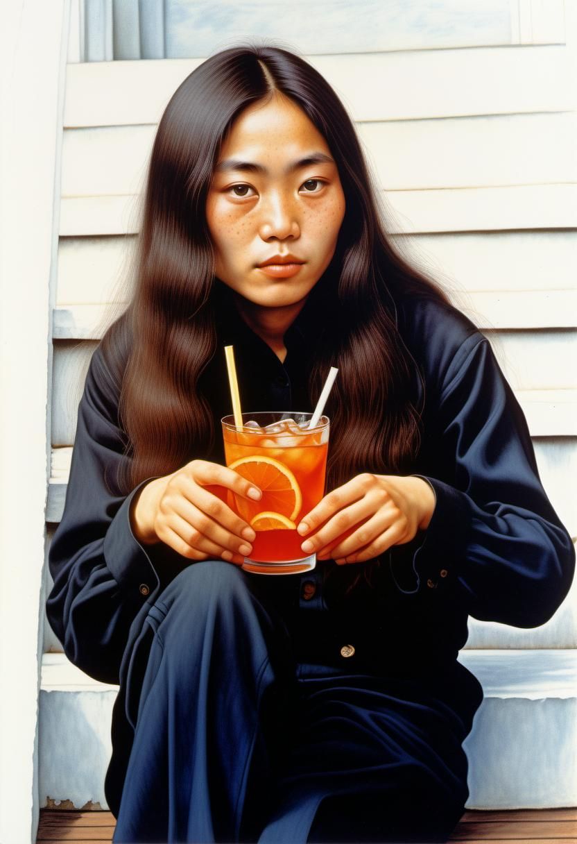 Young Woman Sipping Cocktail, Mati Klarwein Illustration