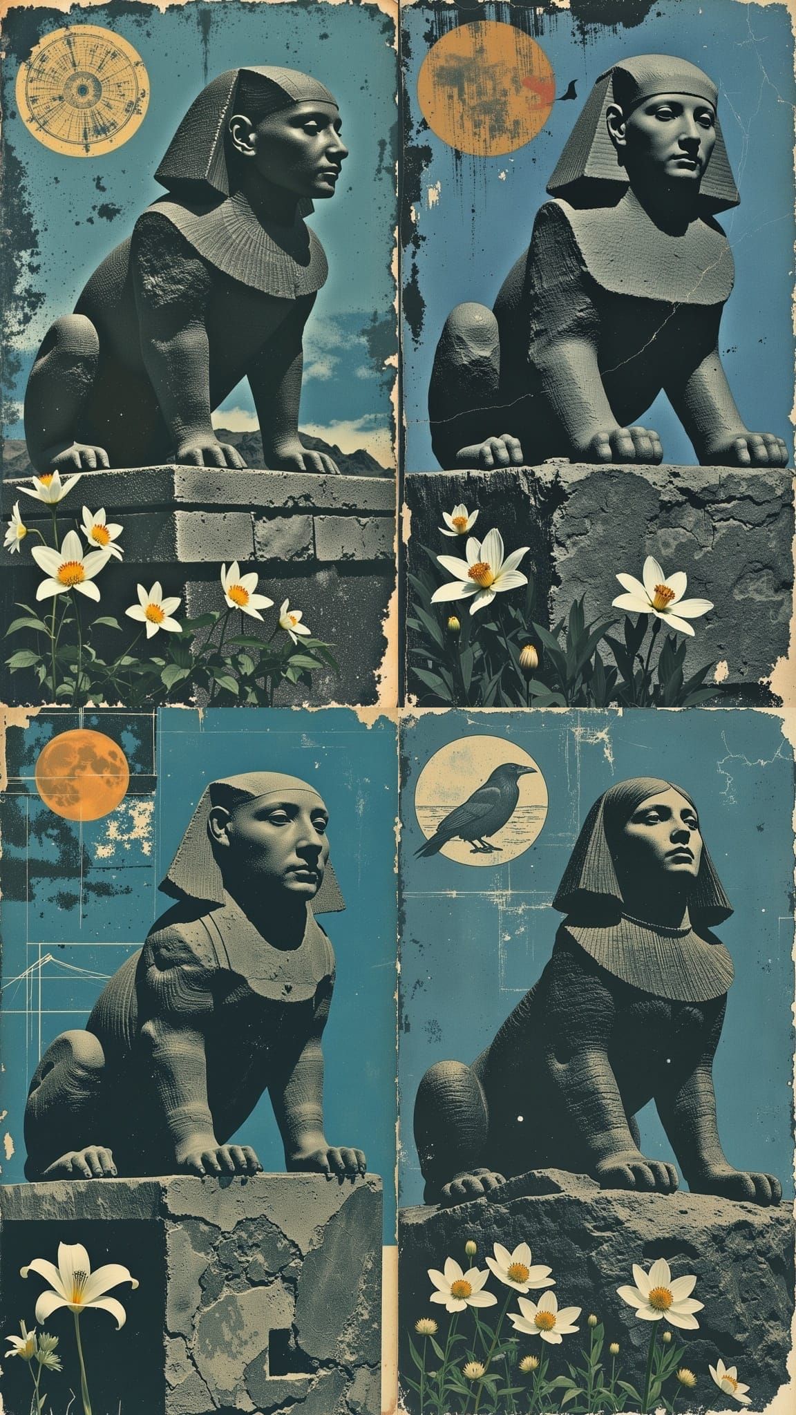 Majestic Sphinx Statue with Lilies and Witchcraft Symbols