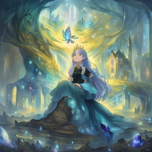 Regal Queen in Enchanted Castle Glass Gown