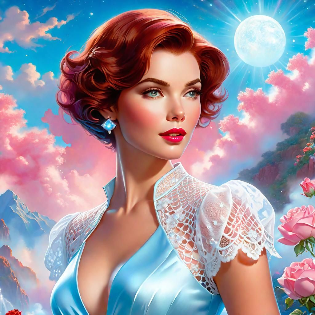 Beautiful Woman with Red-Brown Hair in Hyperrealistic Style