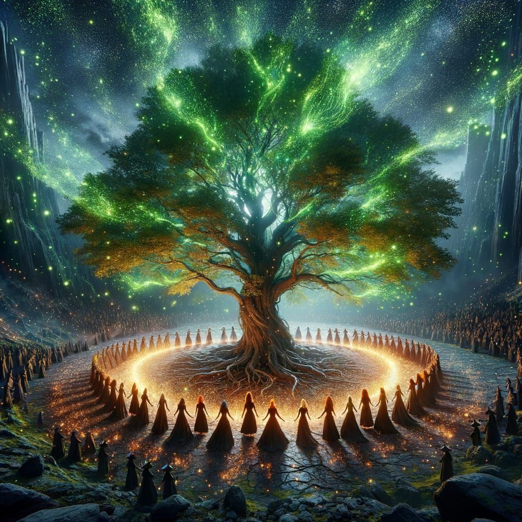 Witches Dance Around Enchanted Tree