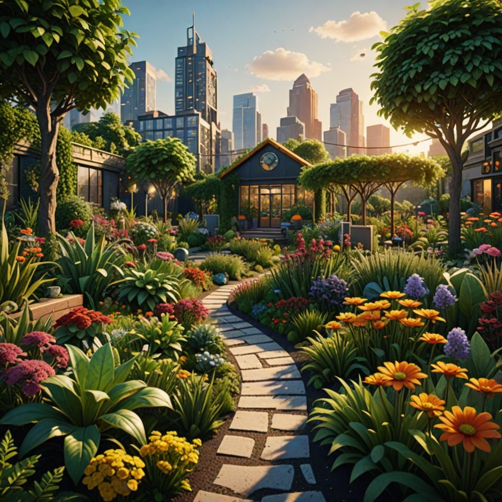 Lush Sustainable City Garden in Unreal Engine 5