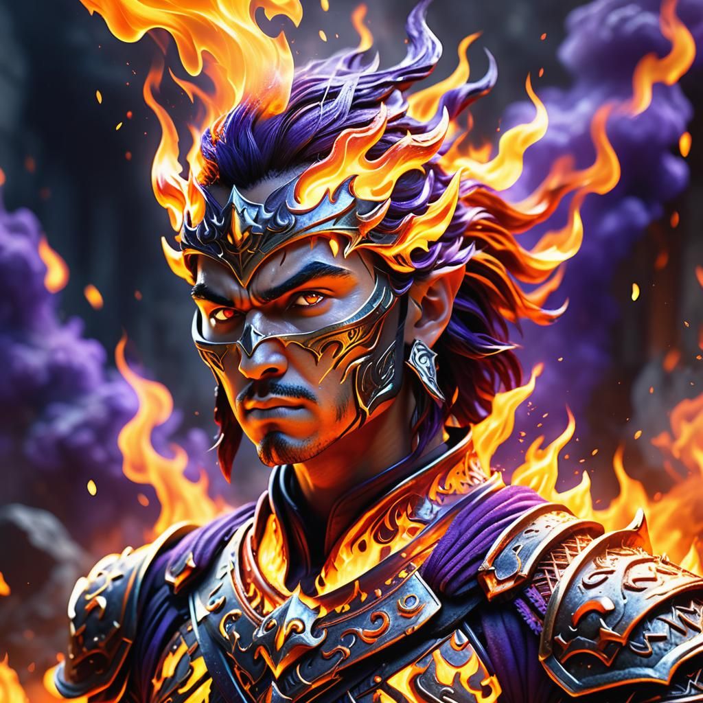 Warrior of Flames in Blazing Inferno: Hyperrealistic Concept...