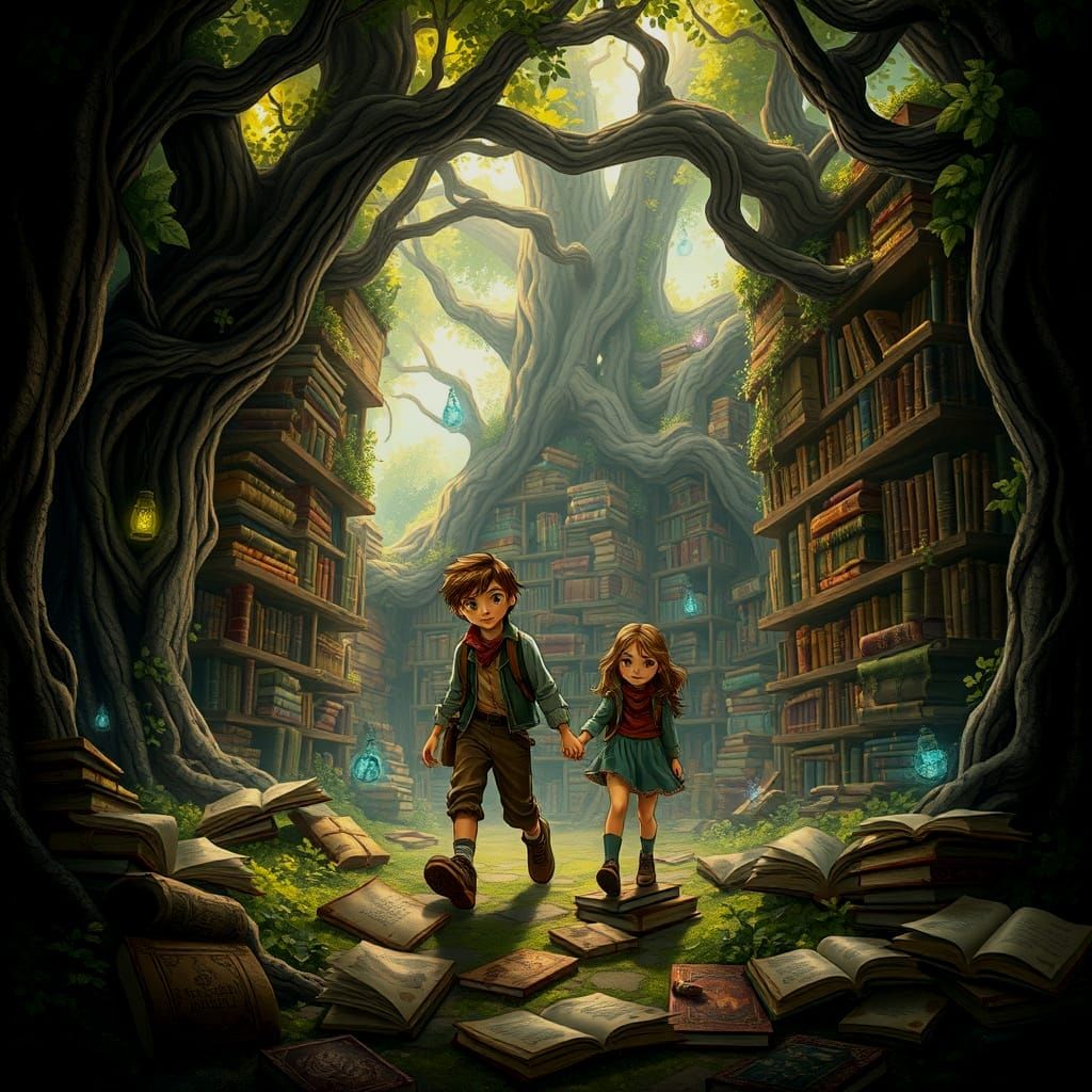Magical Forest Library with Two Adventurers