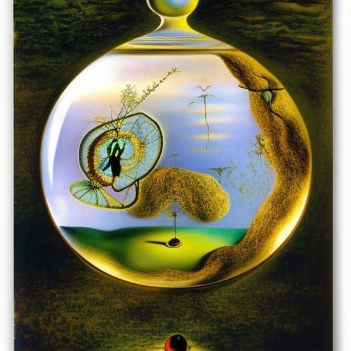 Fairy Forest in Glass Orb, Surrealist Style