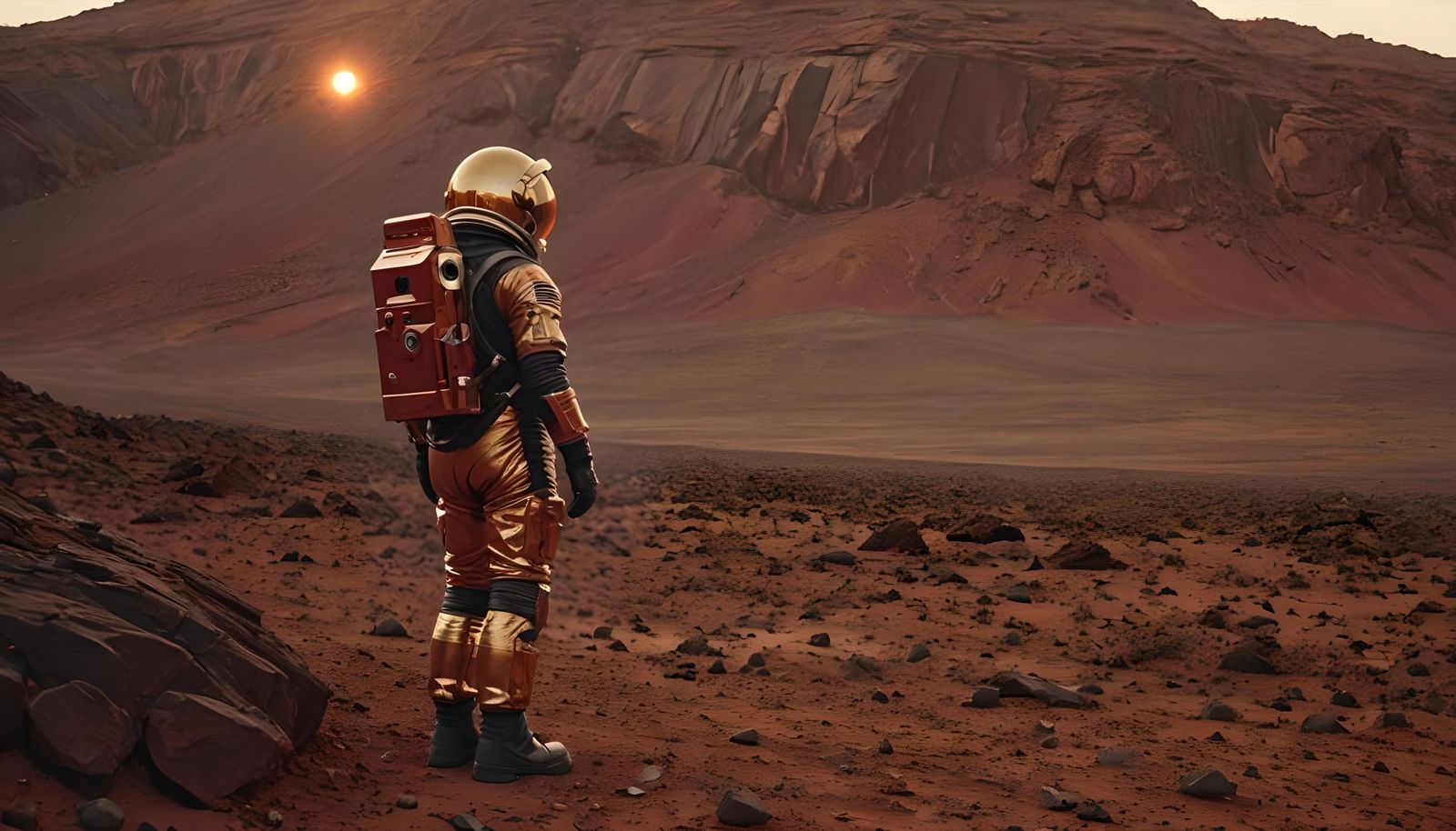 Minimalist Sci-Fi Landscape in Golden Hues