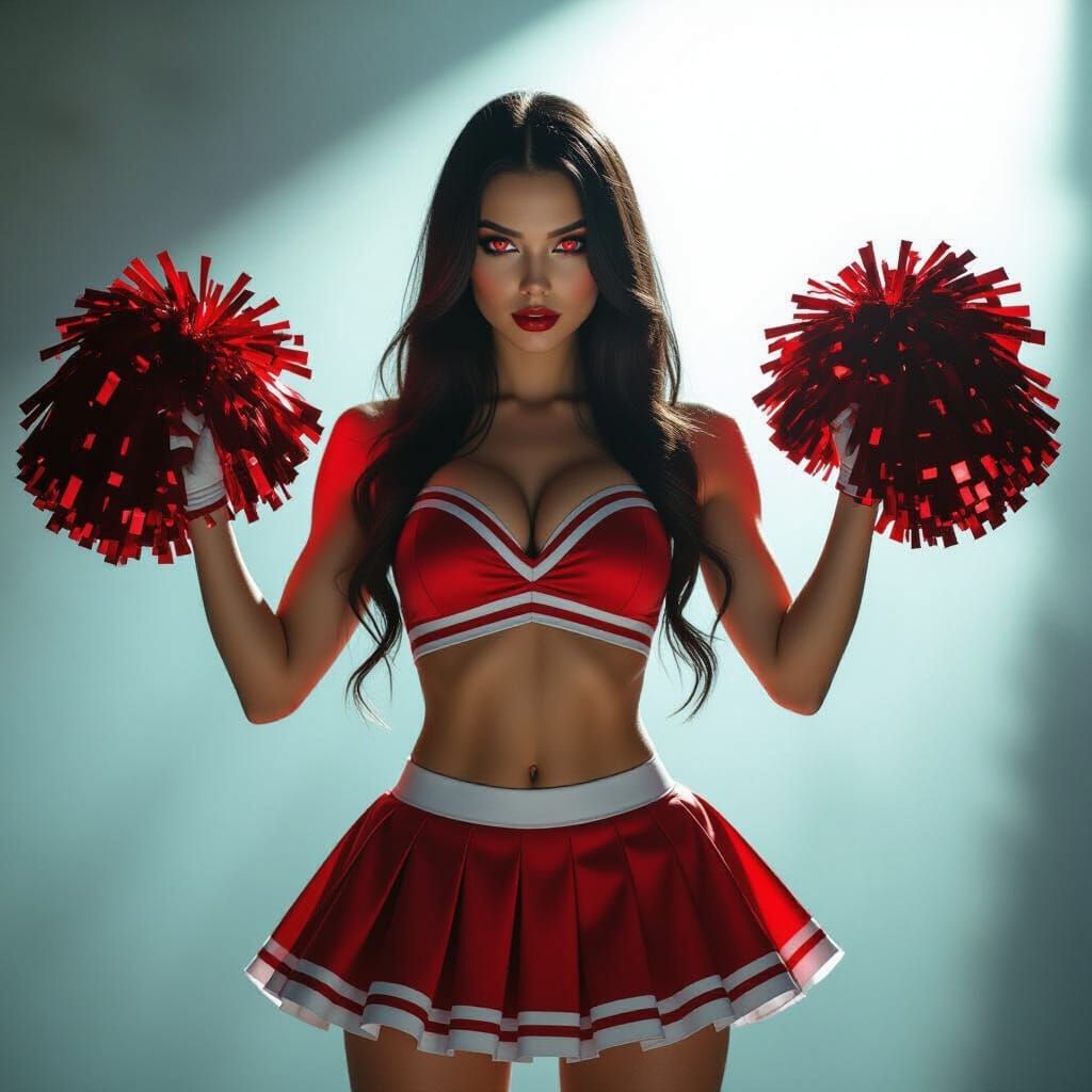 Photorealistic Vampire Cheerleader with Red Eyes