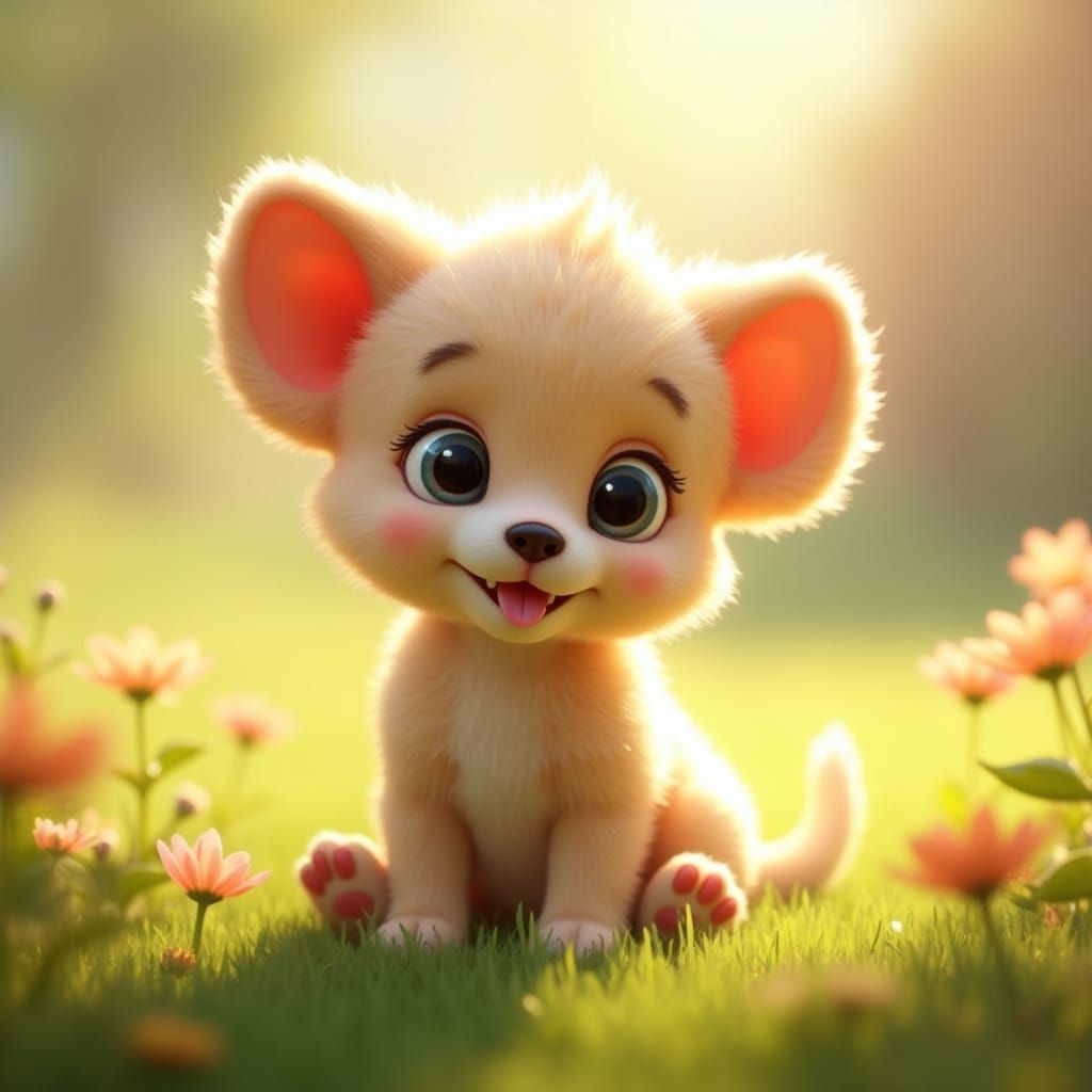 Pixar-Inspired Puppy in Sunny Meadow