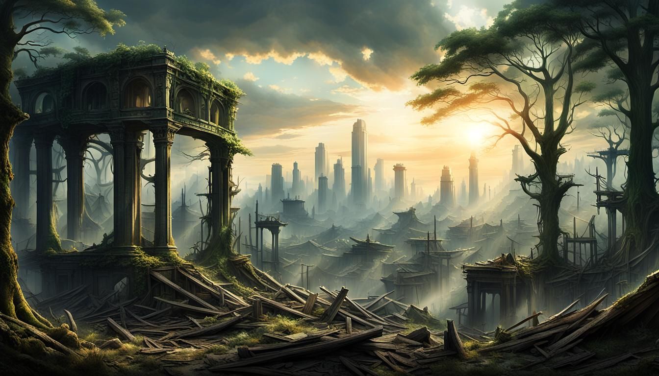 Post-Apocalyptic Metropolis Embraced by Nature