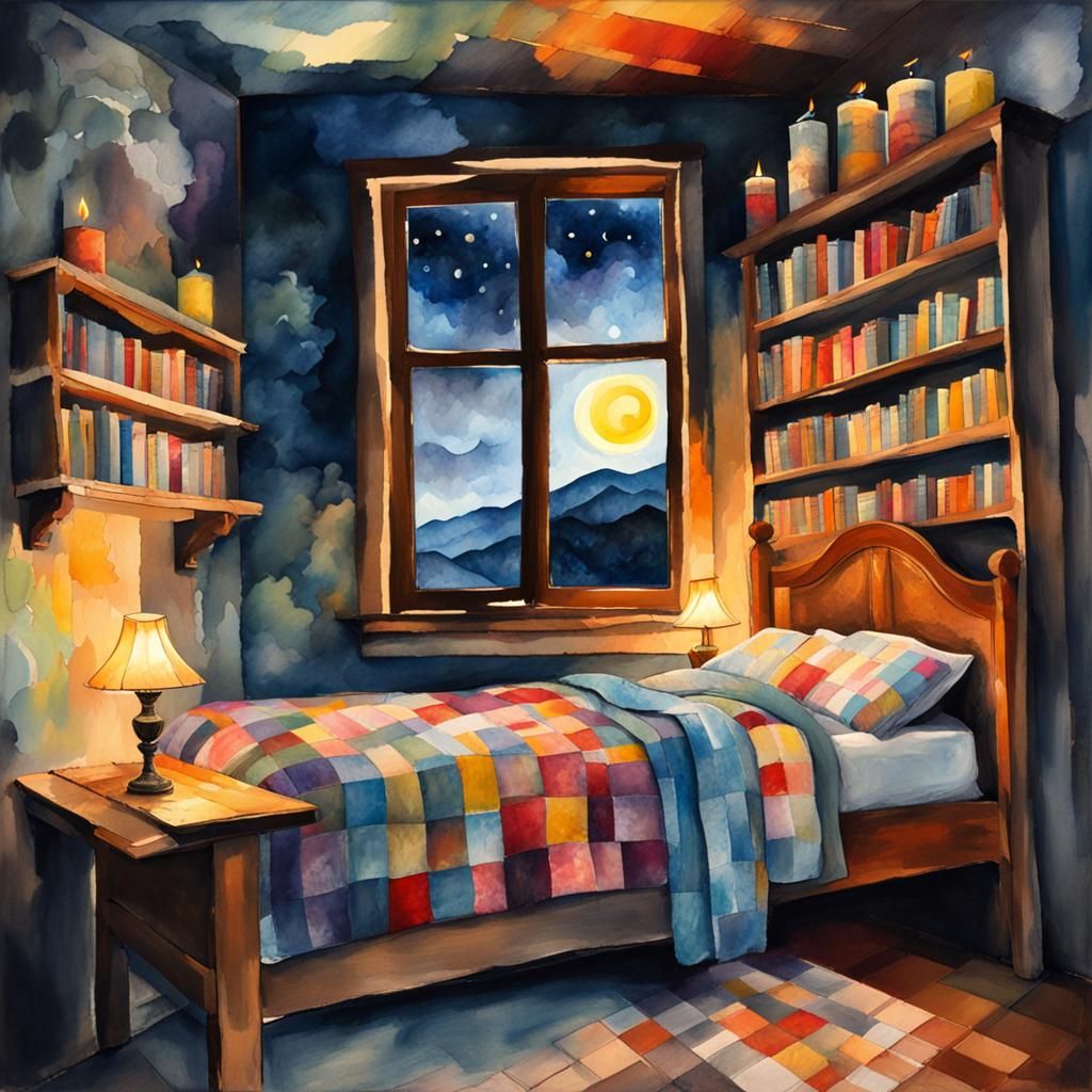 Patchwork Quilt in Watercolor Gouache Style