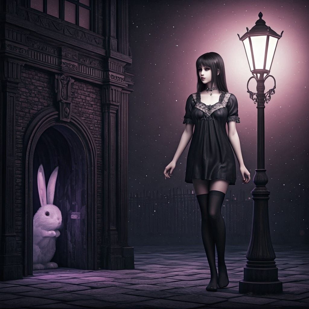 Rabbit at the street lamp