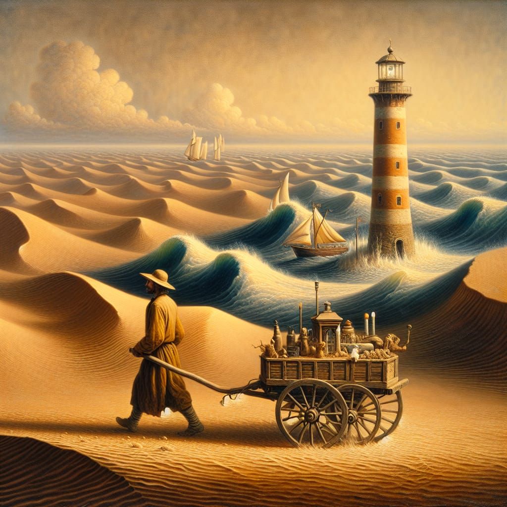 Desert Lighthouse Odyssey in Oil on Canvas