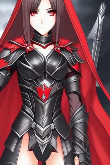Anime Knight with Red Eyes and Black Armor