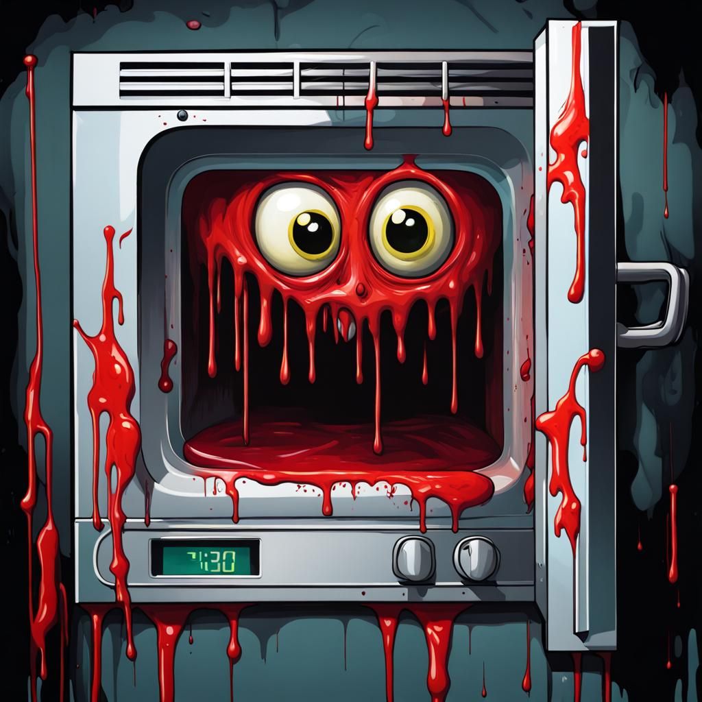 Evil Microwave Character in Spooky Graffiti Art