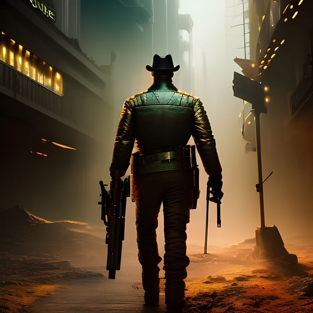 Cyberpunk Cowboy Sheriff on Wild West Frontier