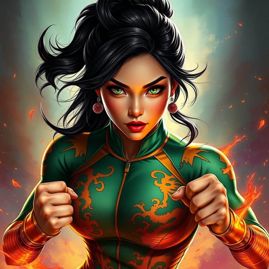 Confident Asian Superheroine Embodies Power