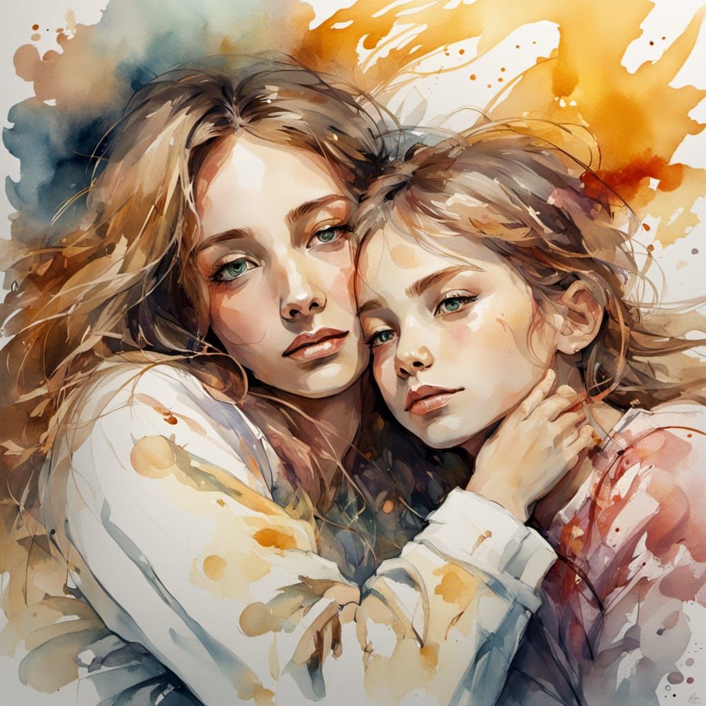 Whimsical Mother-Daughter Moment in Warm, Golden Light